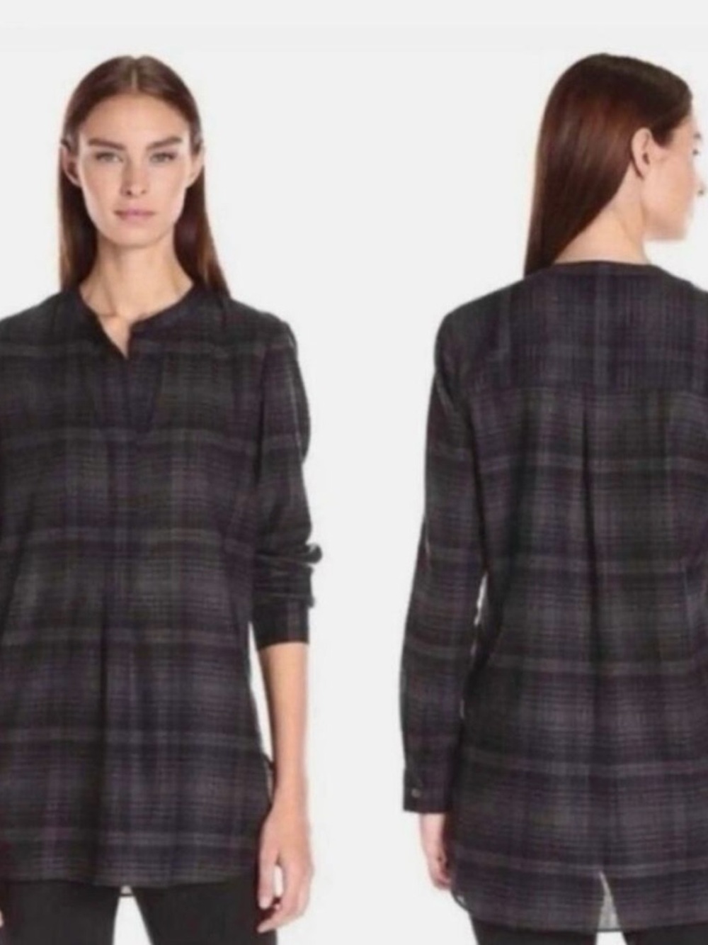 Theory Avalon 100% Wool Plaid Tunic Top